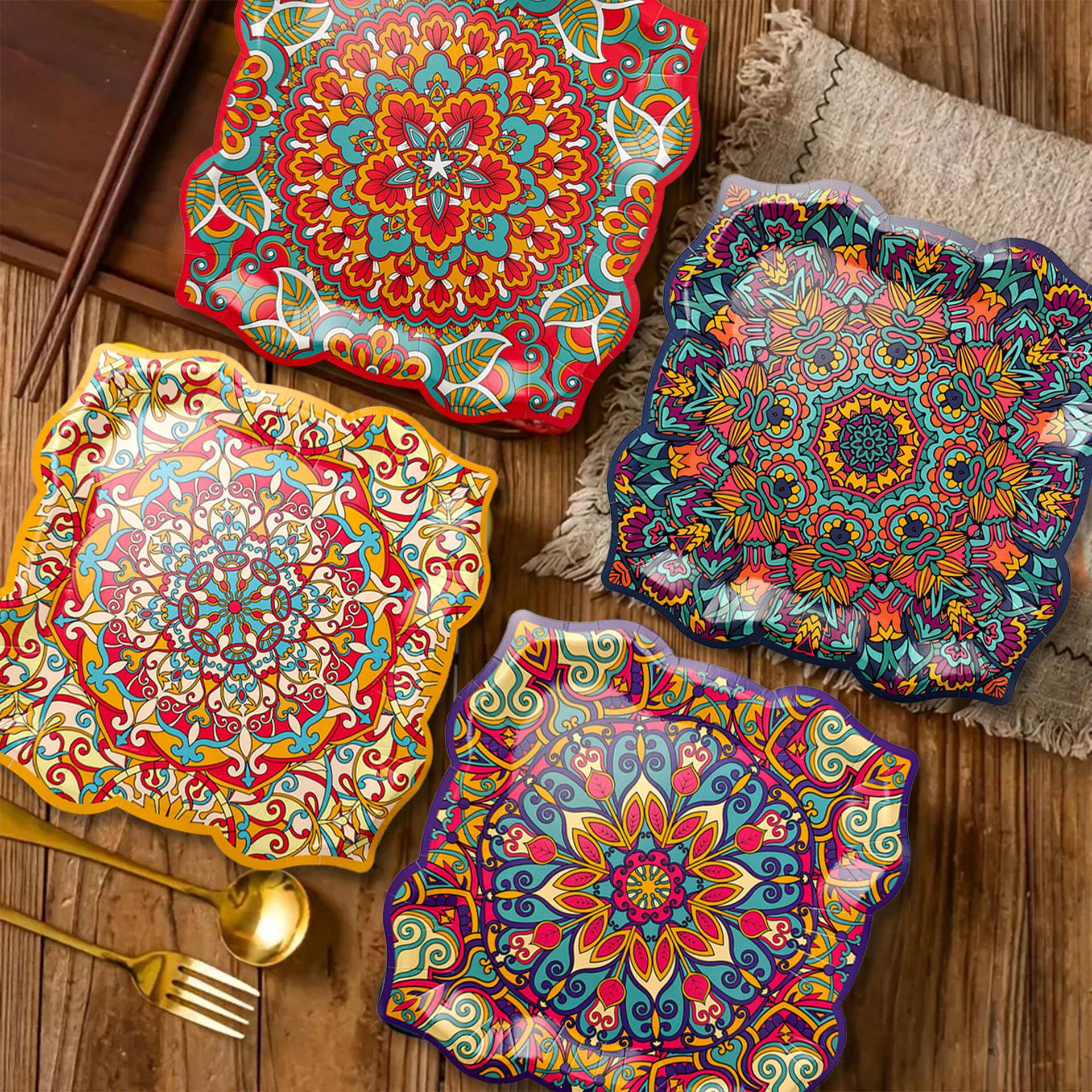 波西米亚风花边正方形纸盘宴会婚礼派对用品 BOHO Party Supplies