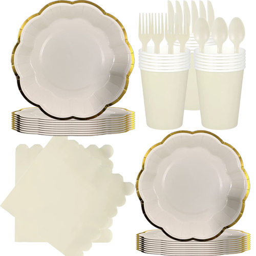 金边花边纸盘 Flower Shaped Gold Rim Scalloped Paper Plates