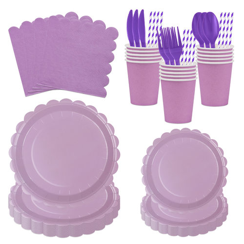 浅紫色花边纸盘派对装扮用品餐具 Purple Scalloped Paper Plates
