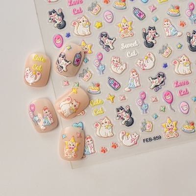 Cute Cat 5D Nail Stickers Decals 可爱猫咪5D美甲贴纸指甲贴花