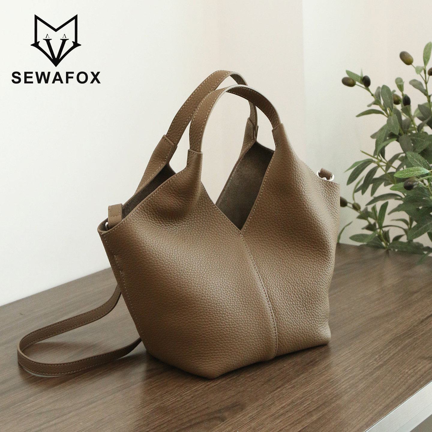 SEWAFOX头层牛皮手提菜篮子包