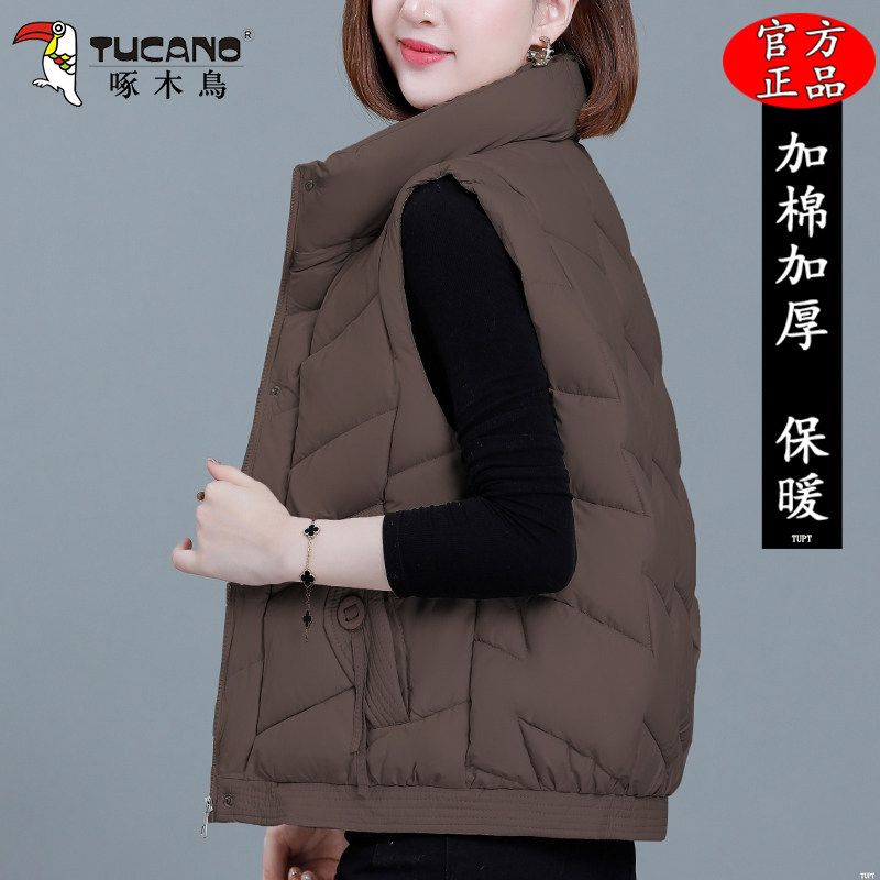 啄木鸟短款棉马甲女士冬季新款妈妈洋气保暖加厚坎肩背心立领外套