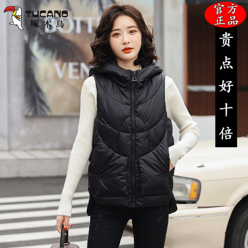 啄木鸟秋冬棉马甲女士2025新款韩版连帽宽松坎肩背心加厚保暖外套