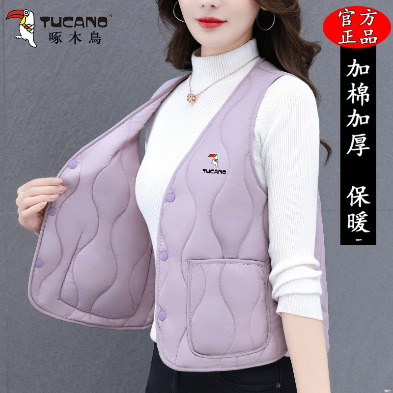 啄木鸟2025新款棉马甲女士时尚高档短款保暖秋冬修身背心妈妈坎肩
