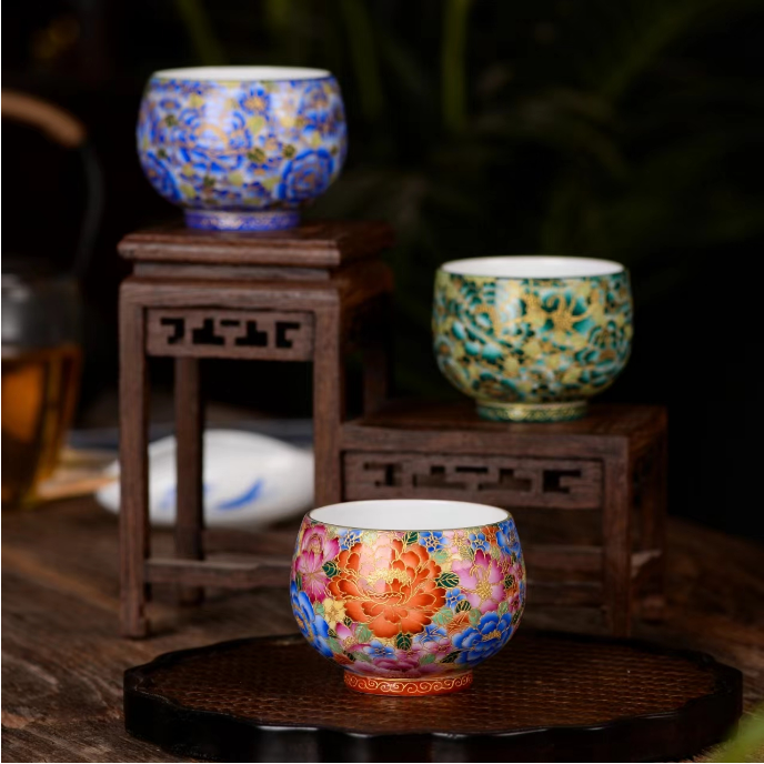 景德镇手工胎手绘掐丝珐琅銮金主人杯茶具精品高端品牌奢侈品杯子