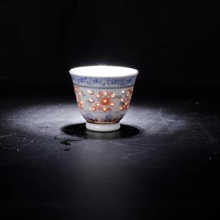 景德镇复古青花玲珑描金杯仿80年代老厂货品茗杯普洱茶杯主人杯