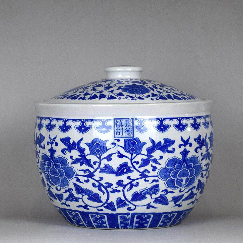 景德镇陶瓷米缸带盖米桶药罐50斤罐油罐泡菜坛米酒坛青花瓷储物罐