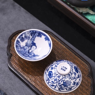 景德镇高温陶瓷功夫茶具家用中式中国风好看高颜值斗笠青花瓷高档