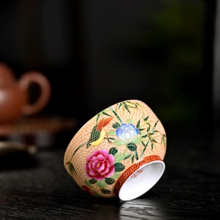 景德镇高温瓷手工胎手绘高档高端掐丝金珐琅主人杯品茗杯女士用