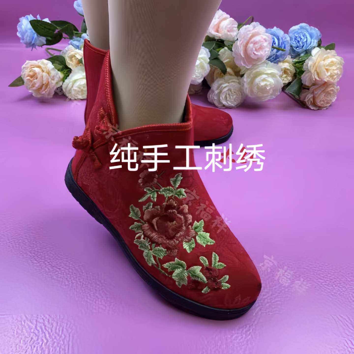 老北京布鞋老北京布鞋女冬加绒保暖民族风中老年妈妈鞋奶奶棉鞋