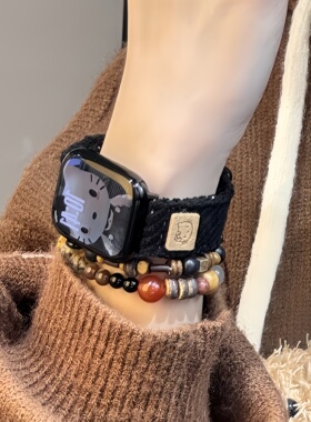 秋冬可爱kitty灯芯绒磁吸表带适用于苹果手表appleiwatchS11/10SE