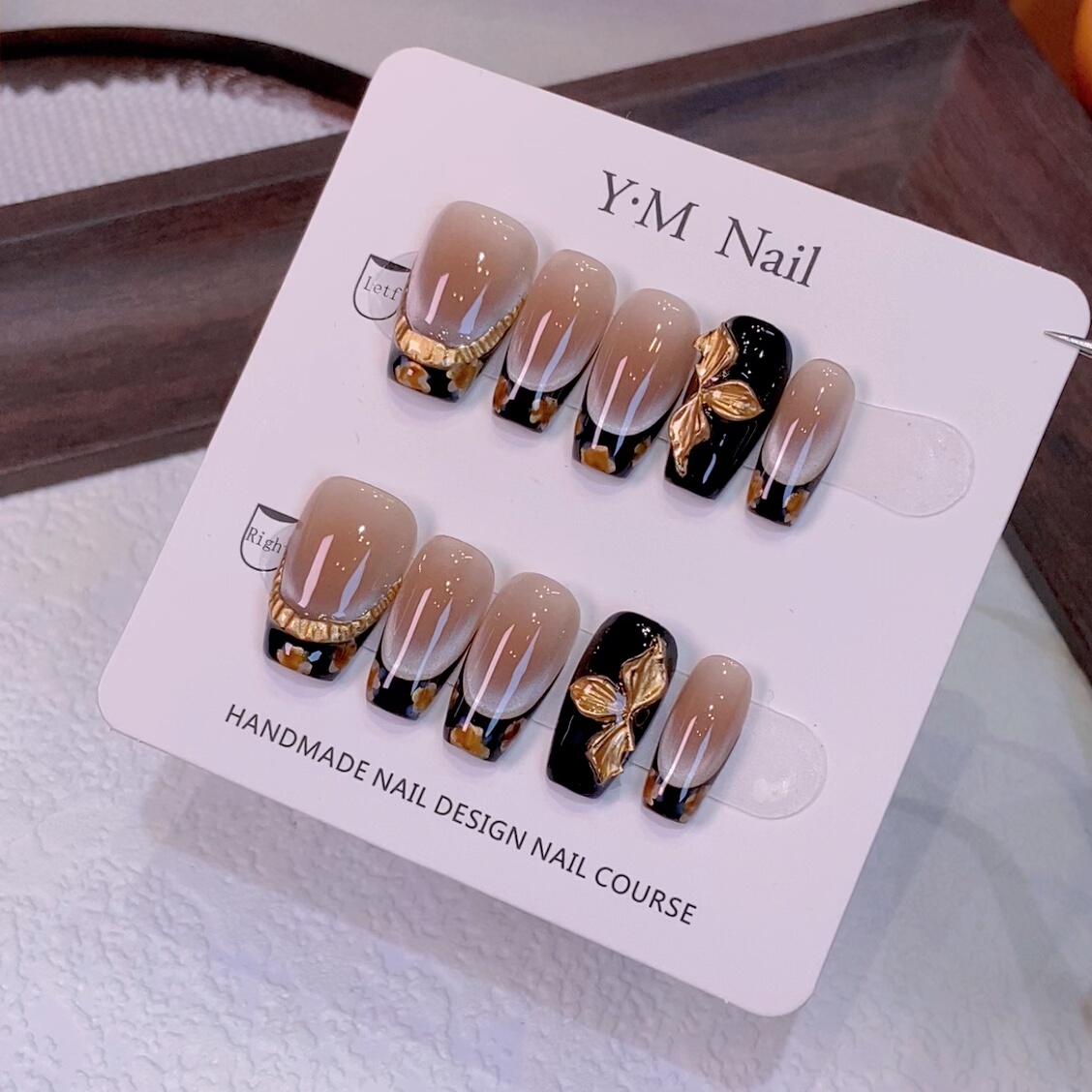 媛满【金叶墨花】复古金花猫眼法式纯手工穿戴美甲长短秋冬新款,彩妆/香水/美妆工具,穿戴甲/甲片,淘宝优惠券,粉丝福利购,淘宝优惠卷