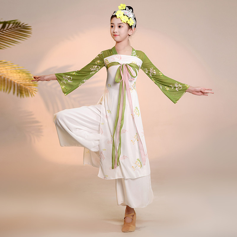 儿童古典舞演出服飘逸汉服齐胸长裙女童中国舞纱衣舞蹈服身韵仙气