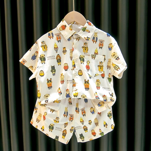 Летняя одежда, комплект, детская мультяшная тонкая летняя рубашка, в западном стиле