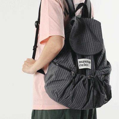 masmarulez正品现货双肩包String flap backpack Check Dark gray