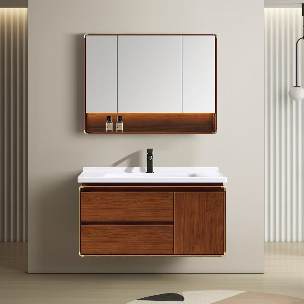 乌金木新中式橡木烤漆智能浴室柜