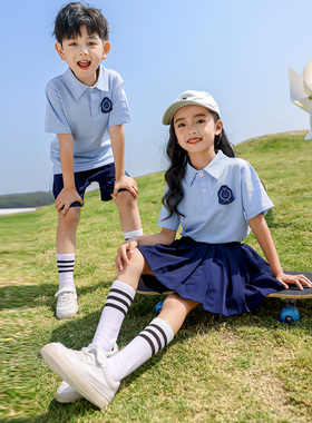 一二三年级小学生校服短袖夏装英伦风幼儿园园服夏季班服天蓝色