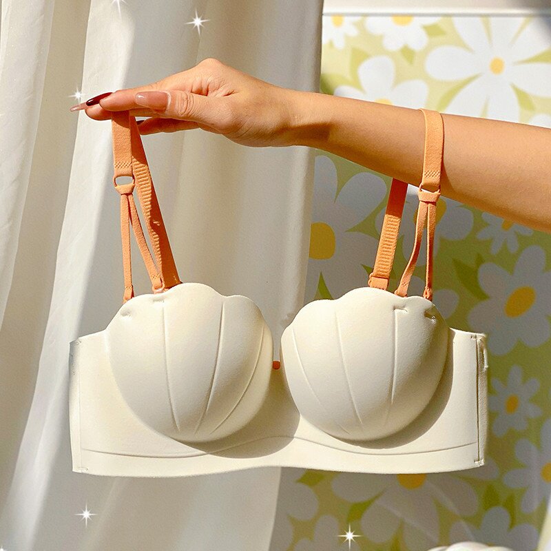 无肩带内衣女聚拢小胸显大无钢圈防下垂性感白色无痕文胸罩套装厚