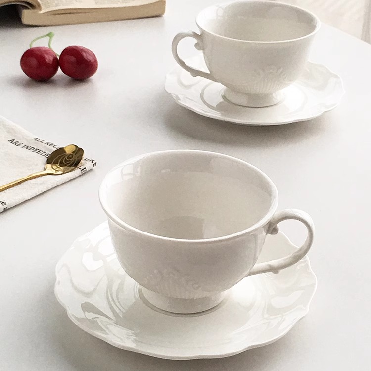 Annie Garden 外贸订单 法式复古精致浮雕陶瓷咖啡杯碟套装茶杯碟