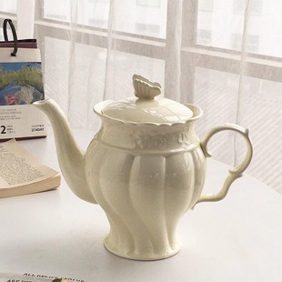 法式 外贸出口 复古浮雕陶瓷纯色下午茶花园咖啡壶 Garden Annie