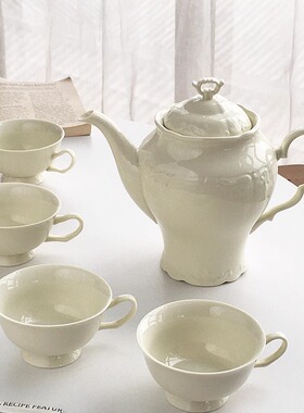 Annie Garden 外贸订单 法式复古宫延风浮雕陶瓷茶壶冷水壶咖啡壶