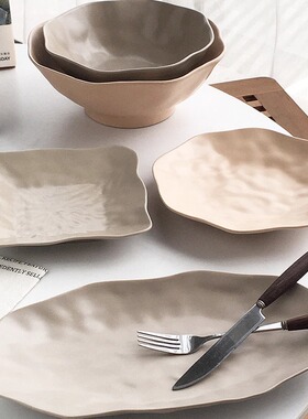 Annie Garden 外贸订单 日式高颜值简约风陶瓷釉下彩不规则异形盘