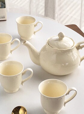 Annie Garden 外贸出口 欧式精美浮雕边陶瓷奶黄下午茶咖啡冷水壶