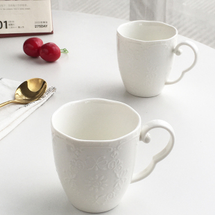 欧式 出口订单 浮雕蕾丝花陶瓷马克杯水杯早餐牛奶杯 Garden Annie