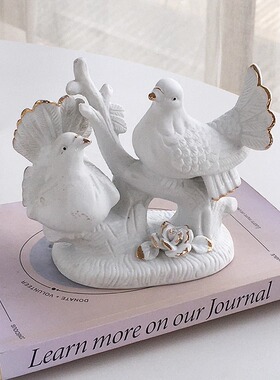 Annie Garden 外贸出口 重手工描金边陶瓷白鸽摆件家居装饰品摆件