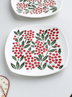 日单浆果可爱高温陶瓷方盘点心甜品盘 外贸原单 Annie Garden