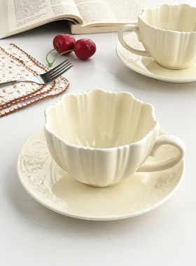 Annie Garden 外贸订单  韩国ins花瓣陶瓷咖啡杯碟高端设计小众杯