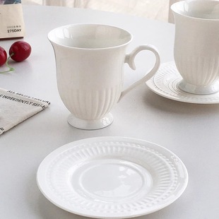 法式 外贸订单 轻奢陶瓷条纹白色咖啡杯碟下午茶杯碟 Garden Annie