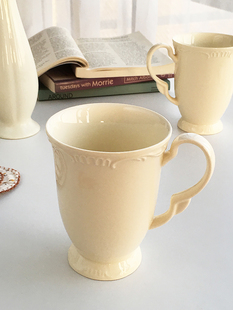 欧式 大厂订单 浮雕奶黄色陶瓷下午茶咖啡杯早餐杯 Garden Annie