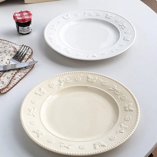 法式 外贸订单 ins童话公主蝴蝶浮雕珠点边陶瓷餐盘 Garden Annie