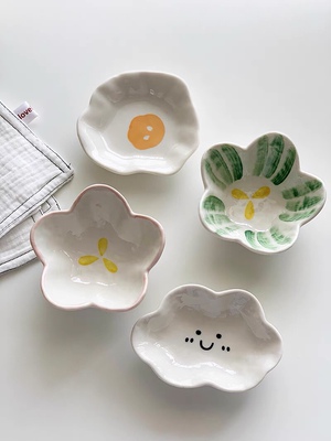 Annie Garden 日式可爱造型手绘釉下彩陶瓷小碗小味碟酱料碟