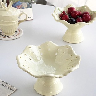 法式 外贸出口 复古镂空陶瓷高脚盘子水果零食点心盘 Garden Annie