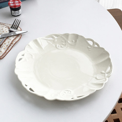 Annie Garden 外贸原品  欧式镂空花藤浮雕陶瓷大容量尺寸菜果盘