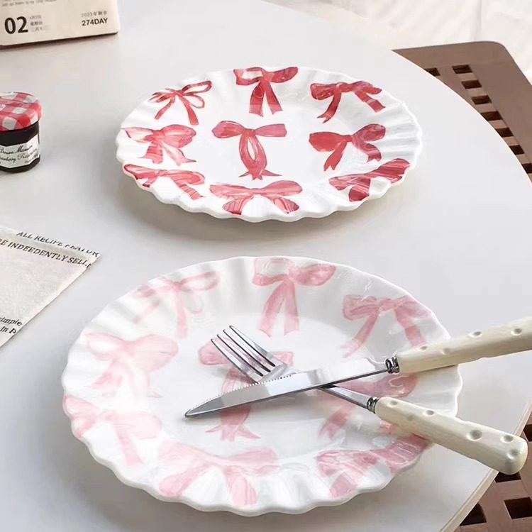 Annie Garden 外贸出口  韩国ins手绘可爱蝴蝶结釉下彩陶瓷餐具盘,餐饮具,盘,淘宝优惠券,粉丝福利购,淘宝优惠卷