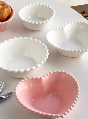 Annie Garden  外贸出口 法式ins风珠点边陶瓷爱心沙拉甜品早餐碗