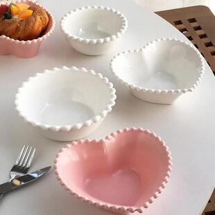 法式 外贸出口 ins风珠点边陶瓷爱心沙拉甜品早餐碗 Garden Annie