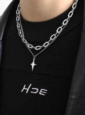 新款双层叠戴星星钛钢项链女秋冬ins小众卫衣毛衣链子配饰不掉色