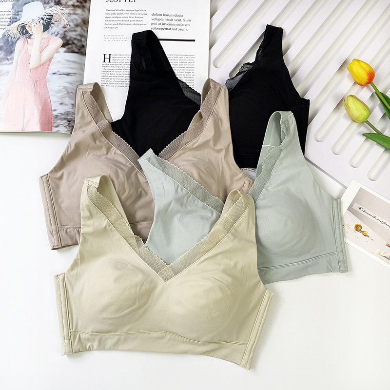 乳胶杯无钢圈聚拢内衣女性感时尚蕾丝V领固定杯舒适调整养护文胸