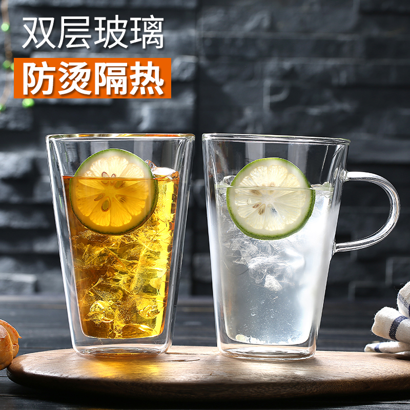 隔热透明双层玻璃带把咖啡杯
