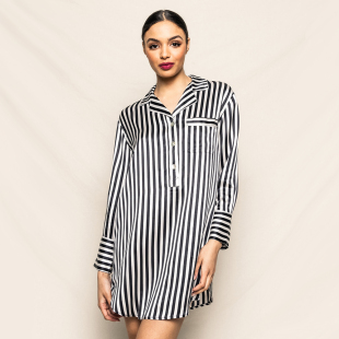 美国代购petite plume真丝桑蚕丝女春夏性感睡裙长袖衬衫裙可外穿