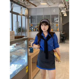 清新衬衫 米兰画廊 灰色半裙披肩三件套女秋 胖mm 米米子微胖大码