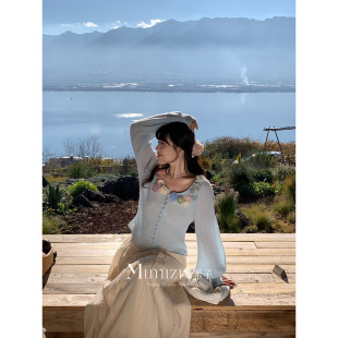 休闲风针织扣子手工仿真花毛衣春 误入花海 米米子微胖大码 胖mm