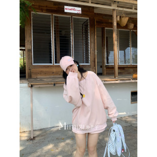 卫衣半裙套装 米米子微胖大码 风气质别致粉色圆领长袖 时尚 春 胖mm