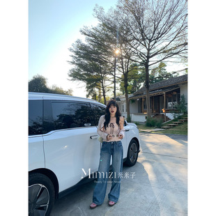 米米子微胖大码 休闲风显瘦垂感直筒高腰水洗蓝牛仔裤 春新款 胖mm