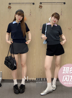 现货米米子微胖大码“哥本少女”灰色学院风修身高腰A字短裙裤夏