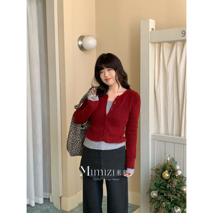 宽松套头长袖 米米子微胖大码 叠穿 妮式 纽扣假两件毛衣打底 胖mm